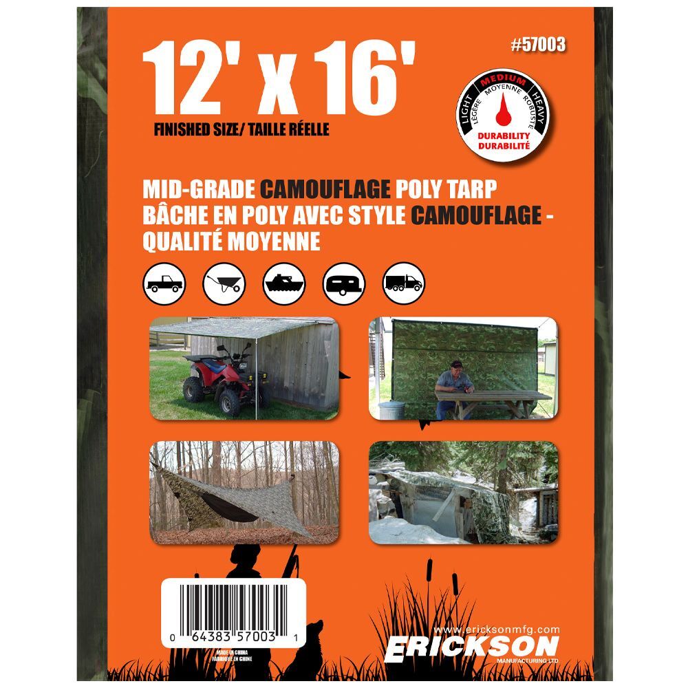 Erickson Mid Grade Camouflage Poly Tarp, 12-Ft x 16-Ft