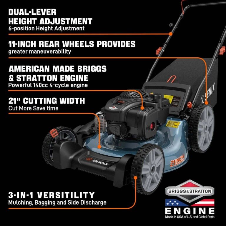 SENIX 21-In 140cc 4-Cycle Briggs & Stratton Engine Gas Push Lawn Mower