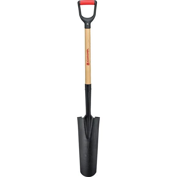 Corona Drain Spade Shovel with Wood D-Grip Handle, 15-Gauge, 30-In