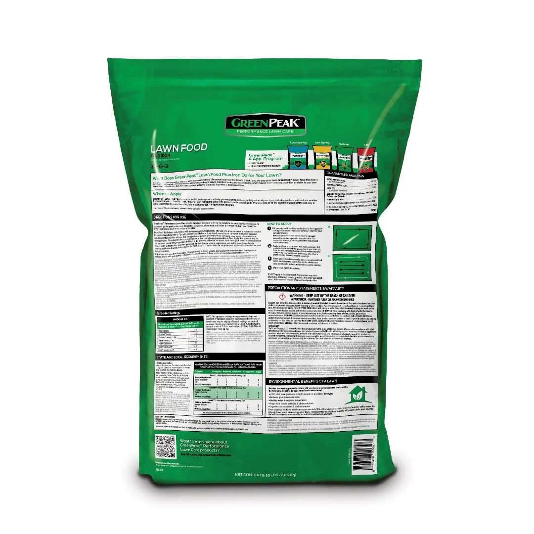 GreenPeak Lawn Food PLUS Iron, 32-Lb