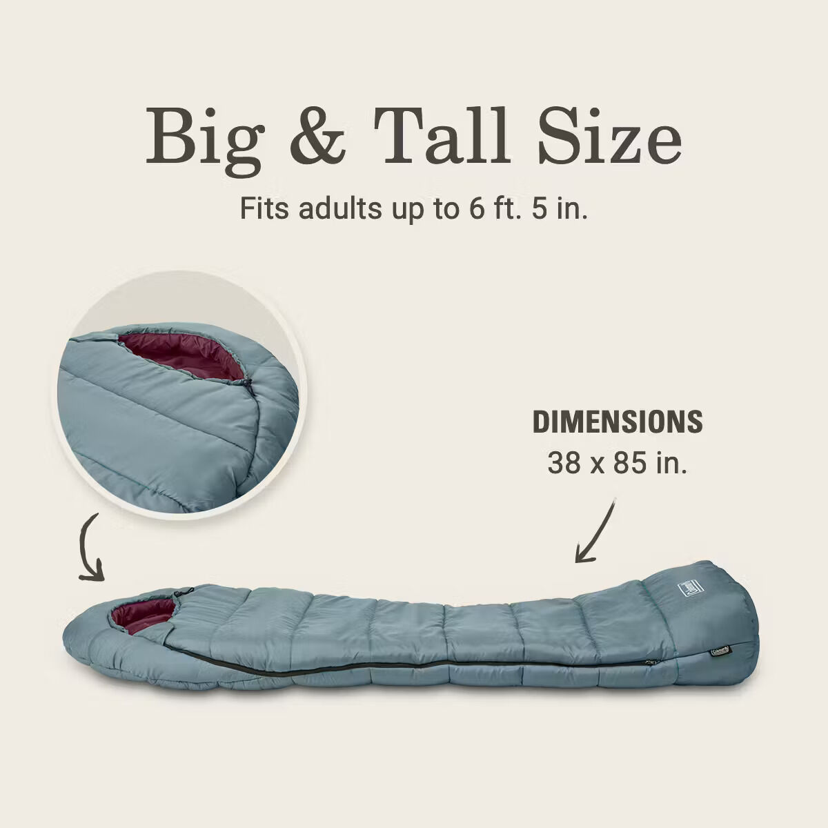 Coleman Tidelands 50° Big & Tall Gray Mummy Sleeping Bag