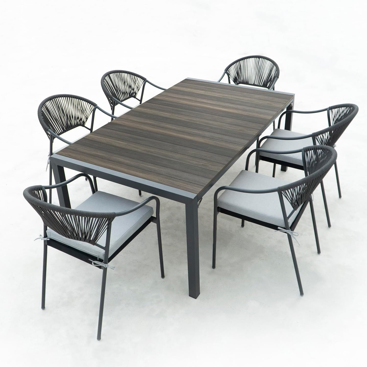 Deko Living 6 Place Seating Black Outdoor Patio Dining Chairs And Table Set