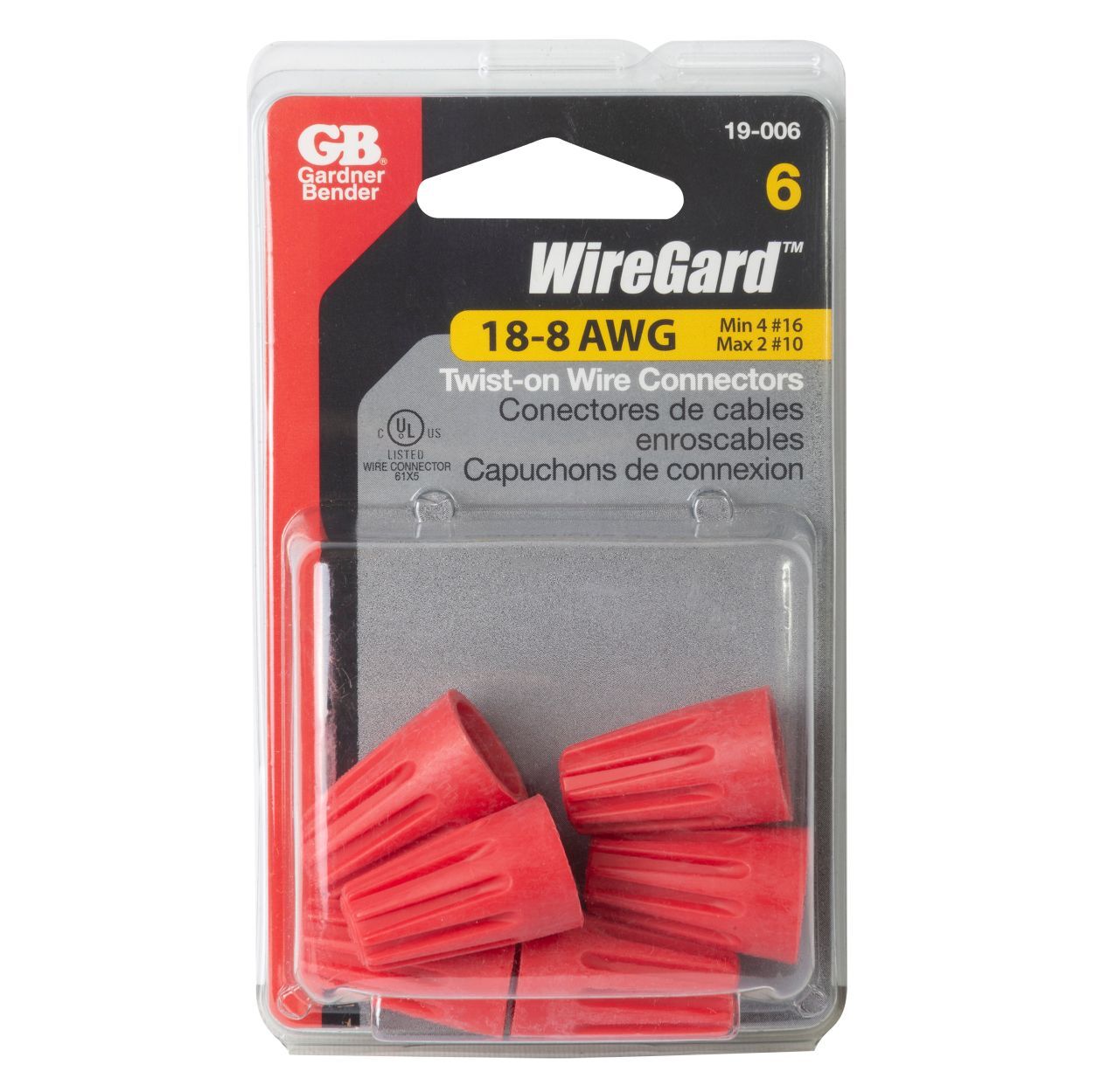 Gardner Bender WireGard High Performance Twist-On Wire Connector, #18-10 AWG, 6-Pk