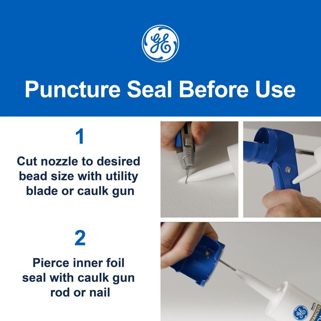 GE Advanced Silicone 2 White Kitchen and Bath Sealant Caulk, 10-Oz