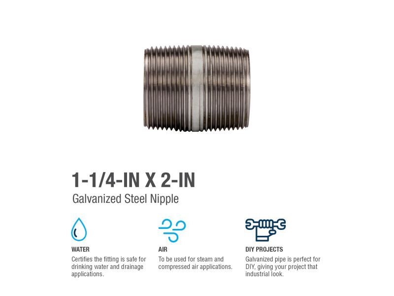 BK Products Galvanized Steel Schedule 40 Nipple, 1 1/4-In X 2-In