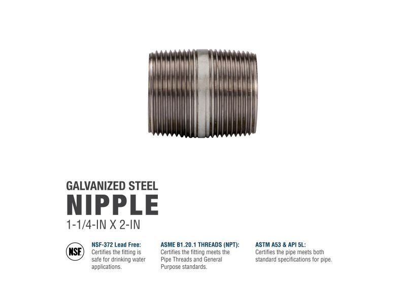 BK Products Galvanized Steel Schedule 40 Nipple, 1 1/4-In X 2-In