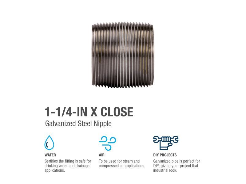 BK Products Galvanized Steel Schedule 40 Nipple, 1 1/4-In X Close
