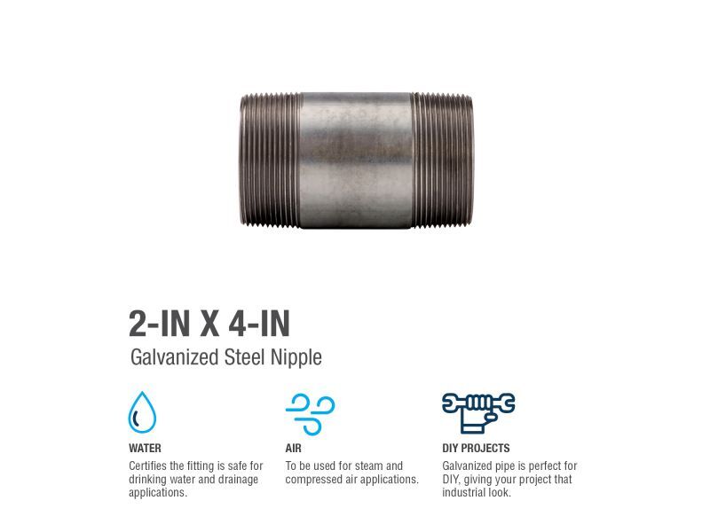 BK Products Galvanized Steel Schedule 40 Nipple, 2-In X 4-In