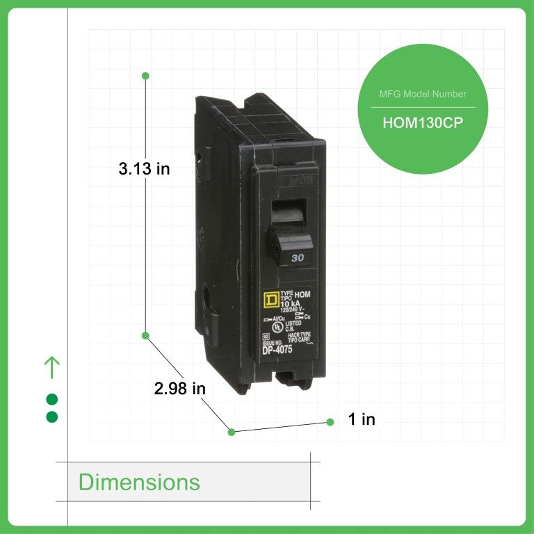 Square D Homeline Standard 1-Pole Mini circuit breaker, 30-A, 120-V / 240-V AC