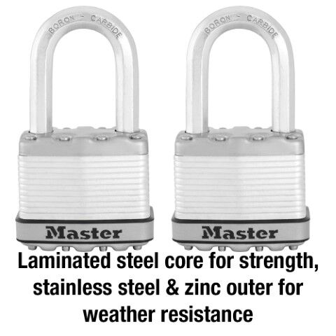 Master Lock Laminated 2-In Padlock With 1 1/2-In Shackle, 2-Pk