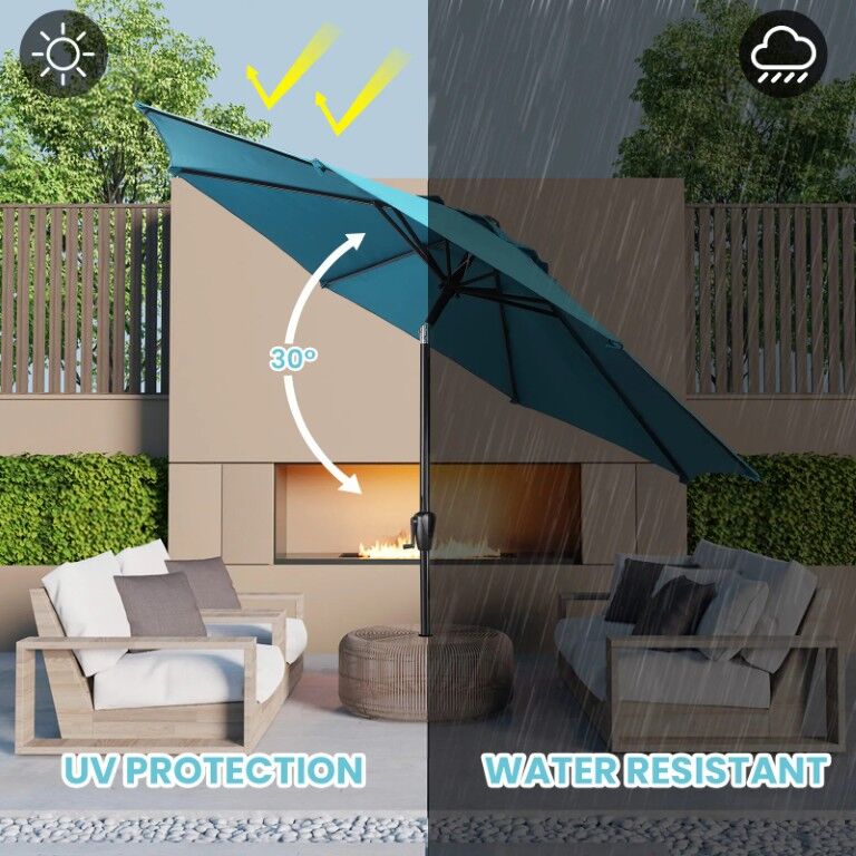 Sun-Ray Teal Market Patio Umbrella, 9-Ft
