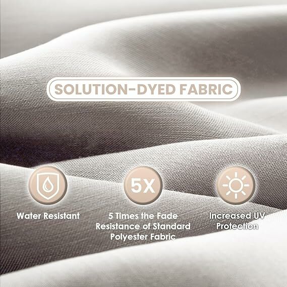 Sun-Ray 9-Ft Round Patio Umbrella With 32 Solar Powered LED Lights, Beige/White