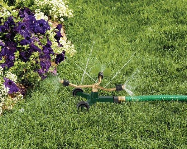 Orbit Brass 3-Arm 360° Pattern Rotating Sprinkler On Wheeled Base, 25-Ft