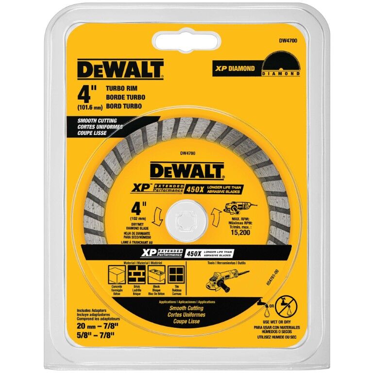 DEWALT XP Turbo Masonry Cutting Wet/Dry Diamond Blade, 4-In x 5/8-In