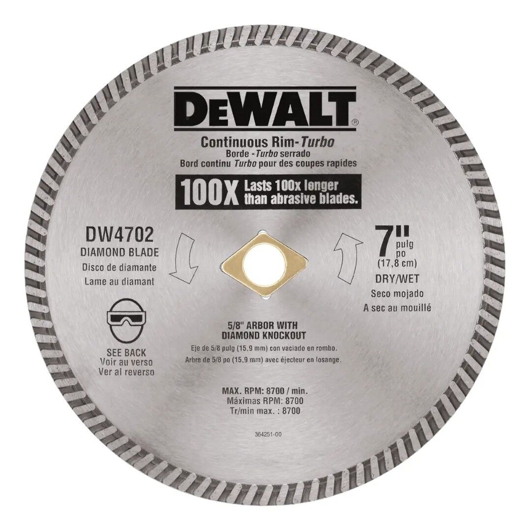 DEWALT XP Turbo Masonry Cutting Wet/Dry Diamond Blade, 7 in. x 5/8 in.