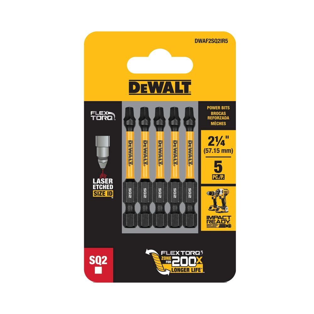 DEWALT FLEXTORQ Impact Screwdriving Bits, SQ2, 2.25-In, 5-Pk