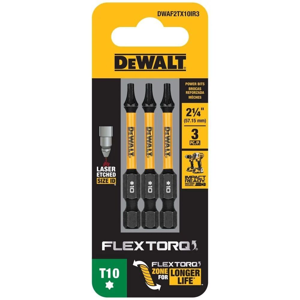 DEWALT FlexTorq Bits For Torx T10, 2.25-In, 3-Pk