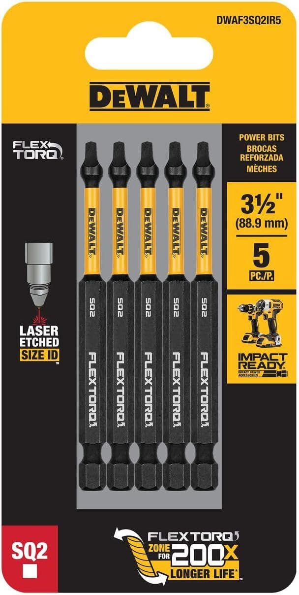DEWALT Flextorq SQ2 Impact Screwdriving Bit, 3 1/2-In, 5-Pk
