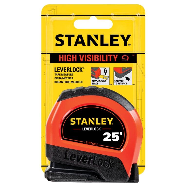 Stanley High-Visibility LEVERLOCK Tape Measure, 25-Ft