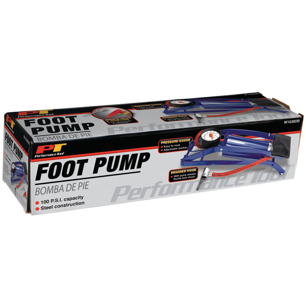 Performance Tool Foot Pump, 100 PSI