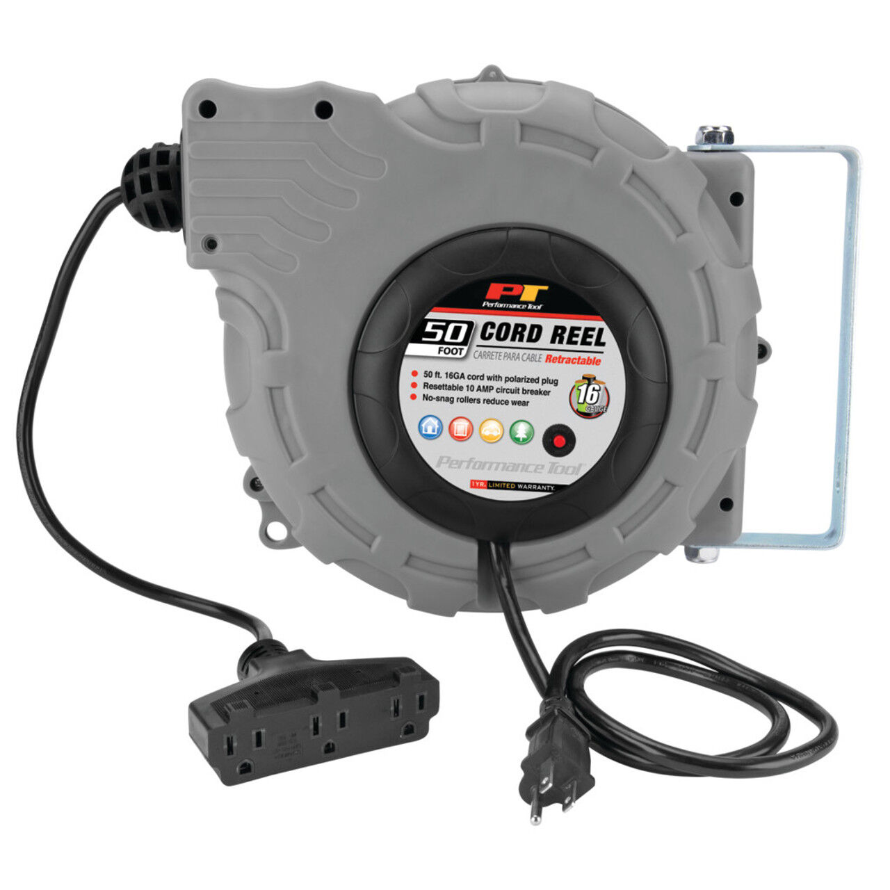 Performance Tools Retractable Cord Reel, 50-Ft