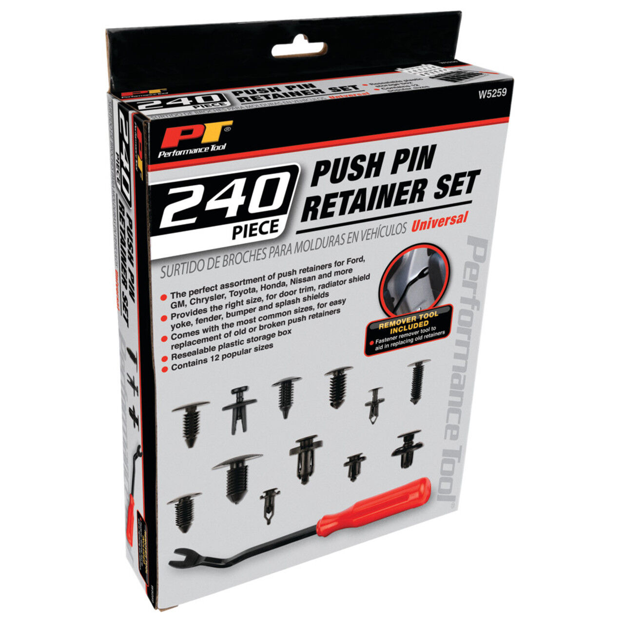 Performance Tool Push Pin Retainer Assortment, 240-Pc