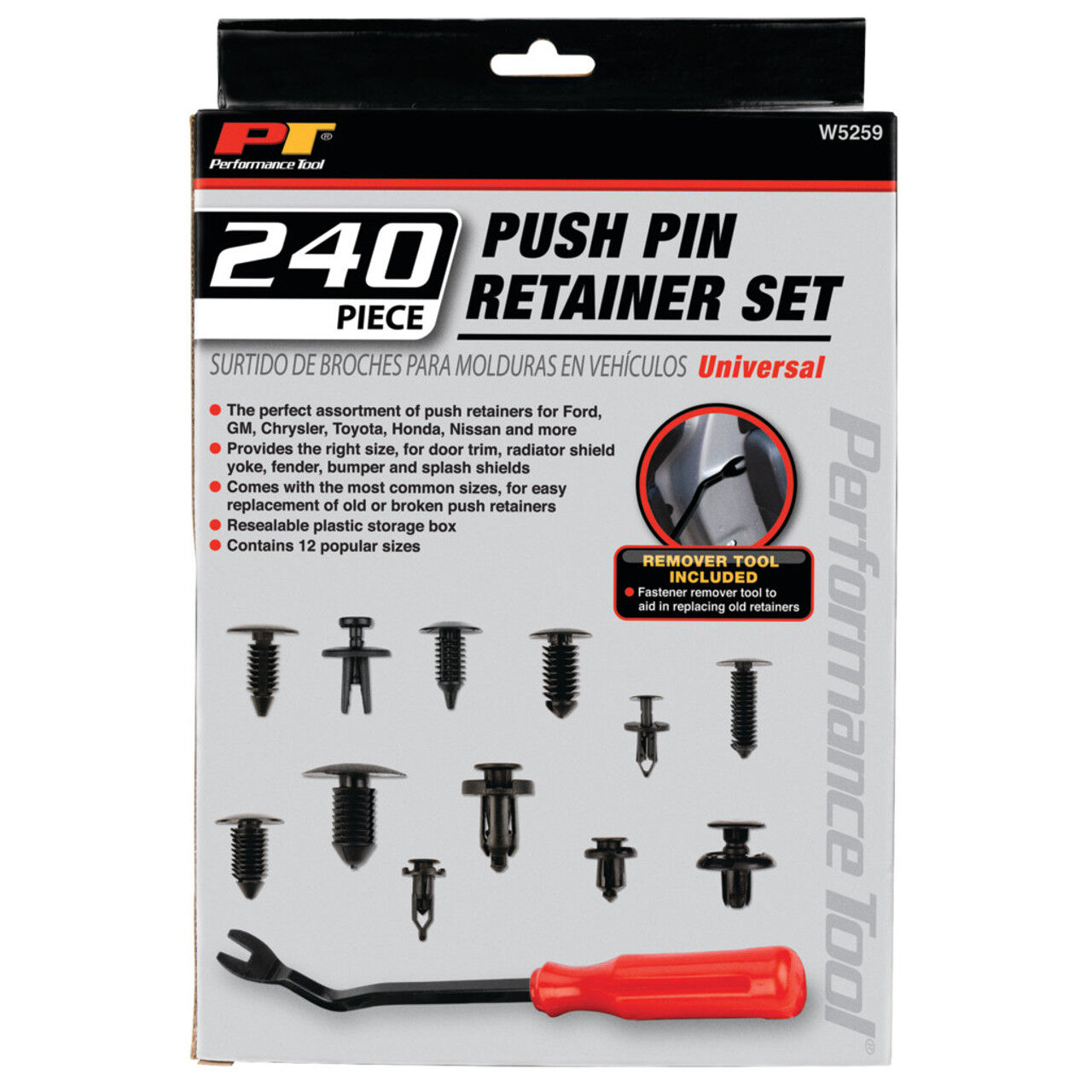 Performance Tool Push Pin Retainer Assortment, 240-Pc