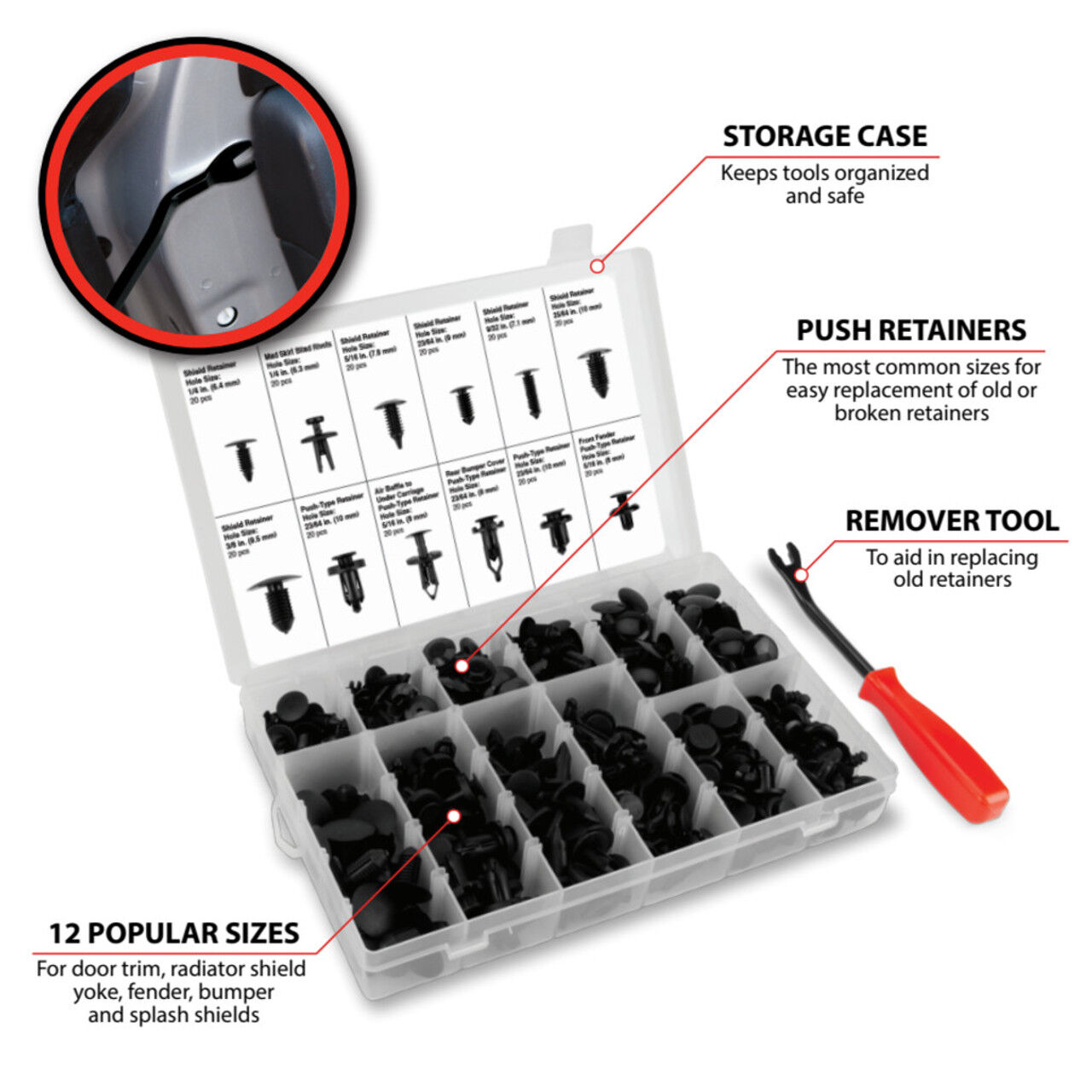 Performance Tool Push Pin Retainer Assortment, 240-Pc