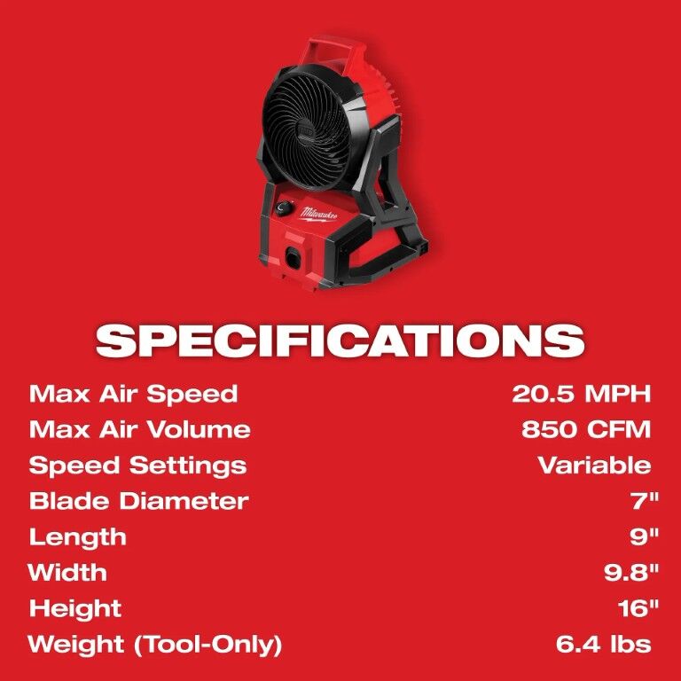 Milwaukee M18 Cordless/Corded Brushless Packout Compatible Fan (Tool Only)