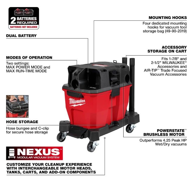 Milwaukee M18 Fuel Nexus Wet/Dry Vacuum, 9-Gal (Tool Only)
