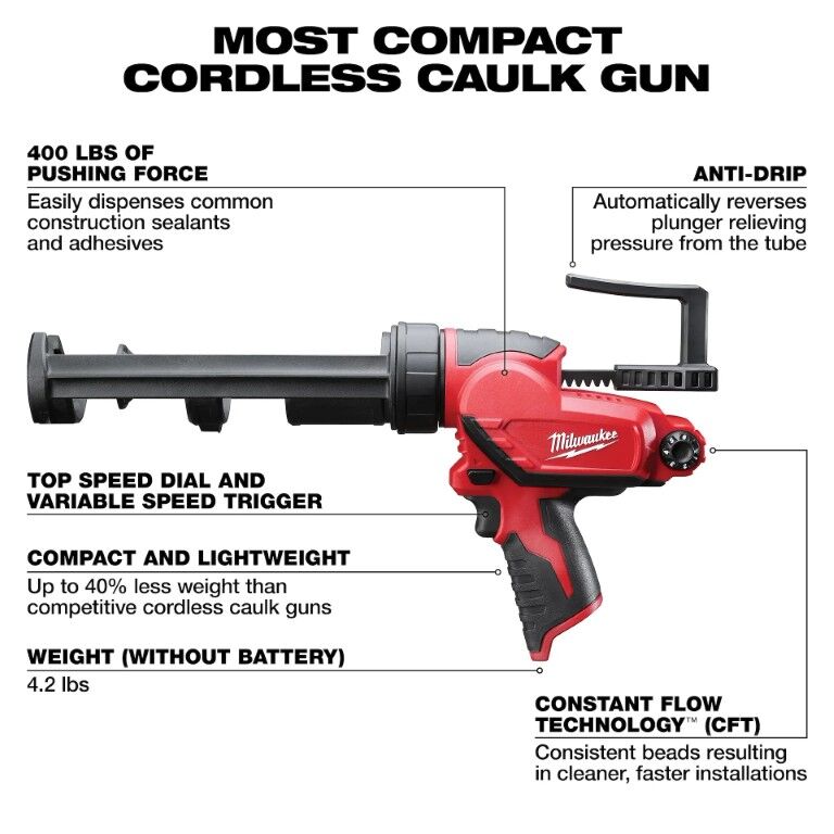 Milwaukee M12 Caulk And Adhesive Gun, 10-Oz (Tool Only)