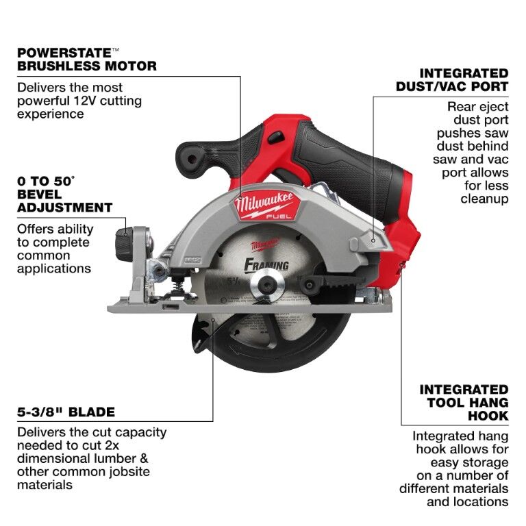 Milwaukee M12 Fuel Circular Saw, 5 3/8-In