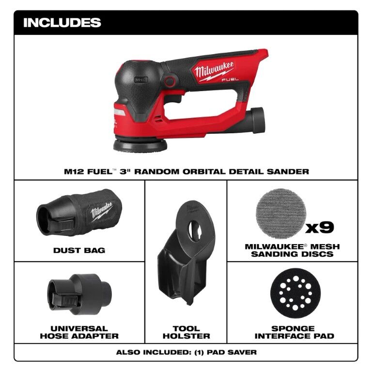 Milwaukee M12 Fuel Random Orbital Detail Sander, 3-In (Tool Only)