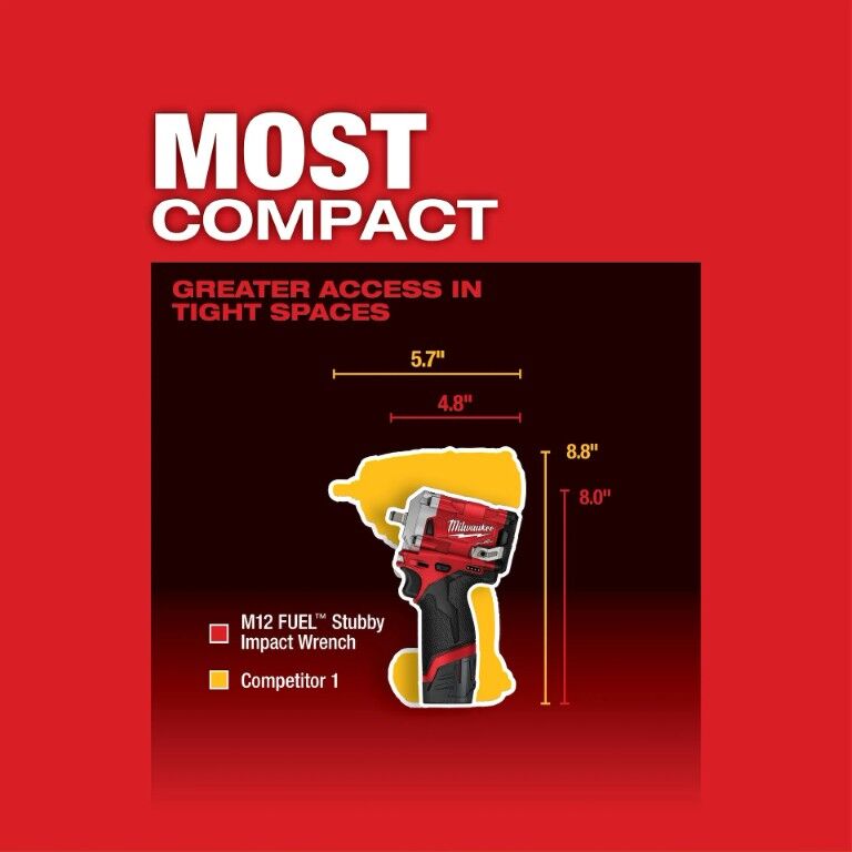 Milwaukee M12 Fuel Stubby Impact Wrench, 3/8-In (Tool Only)