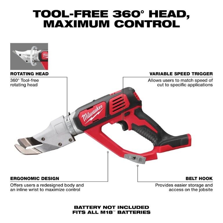 Milwaukee M18 Single Cut Shear, 18-Gauge (Tool Only)