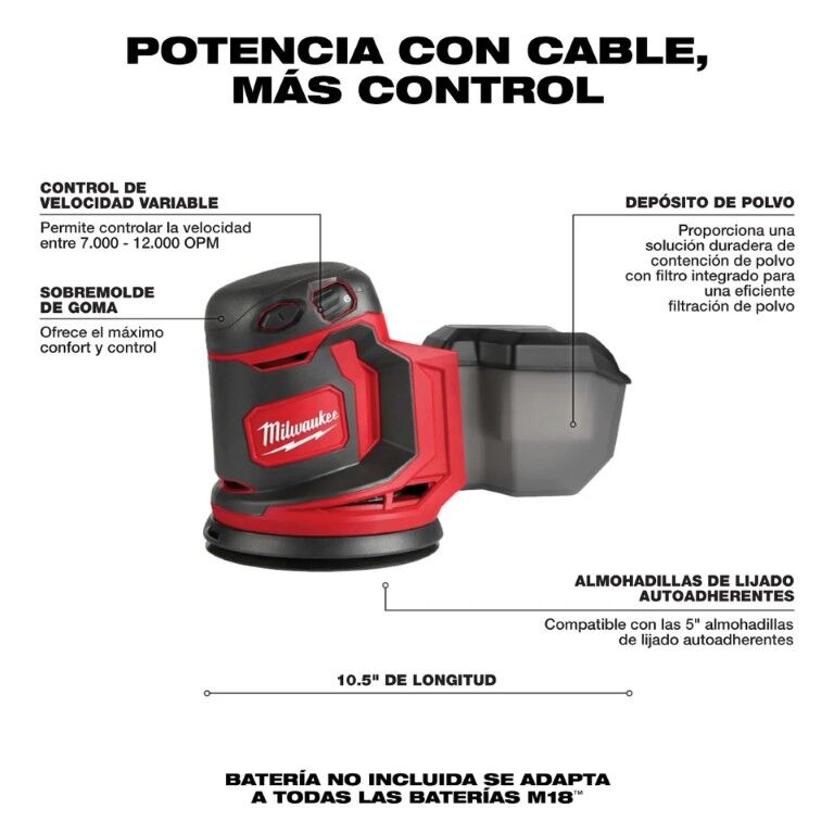 Milwaukee M18 Random Orbit Sander, 5-In (Tool Only)