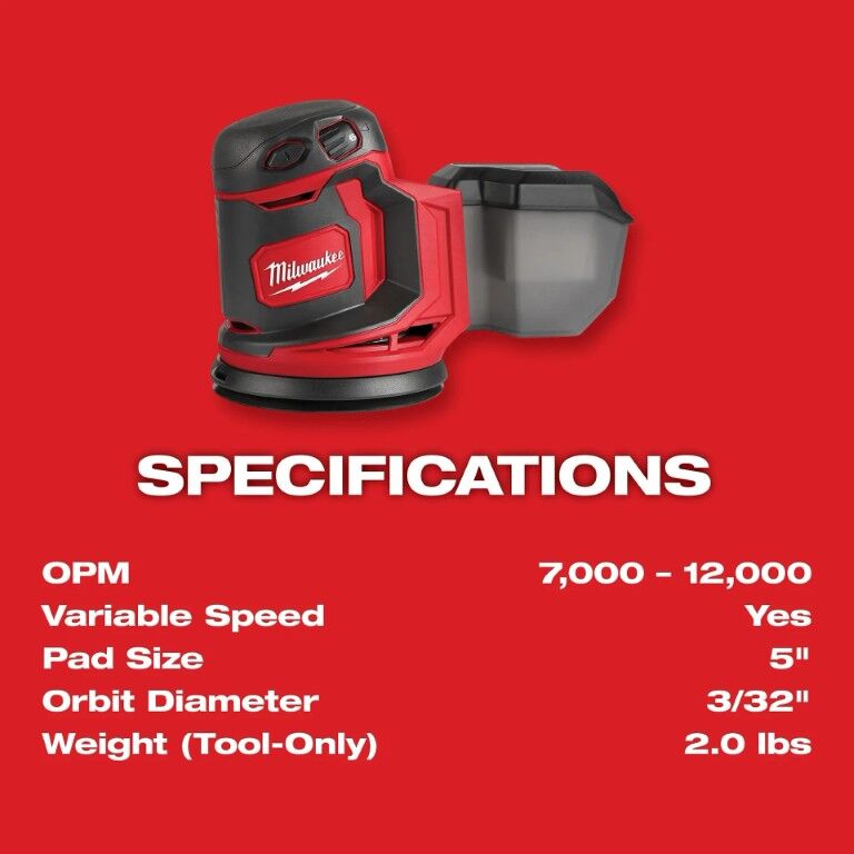 Milwaukee M18 Random Orbit Sander, 5-In (Tool Only)