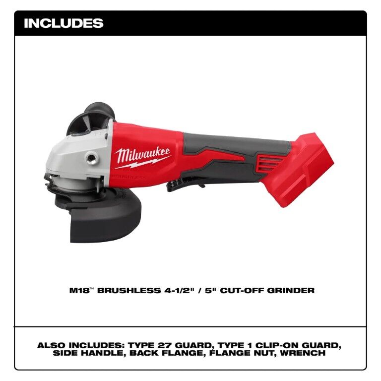 Milwaukee M18 Brushless Padde Switch Cut-Off Angle Grinder, 4 1/2-In - 5-In