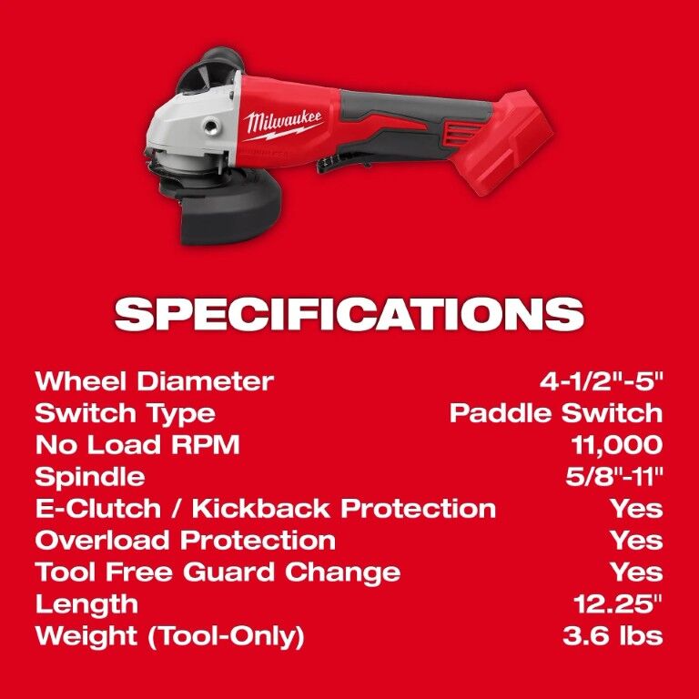 Milwaukee M18 Brushless Padde Switch Cut-Off Angle Grinder, 4 1/2-In - 5-In