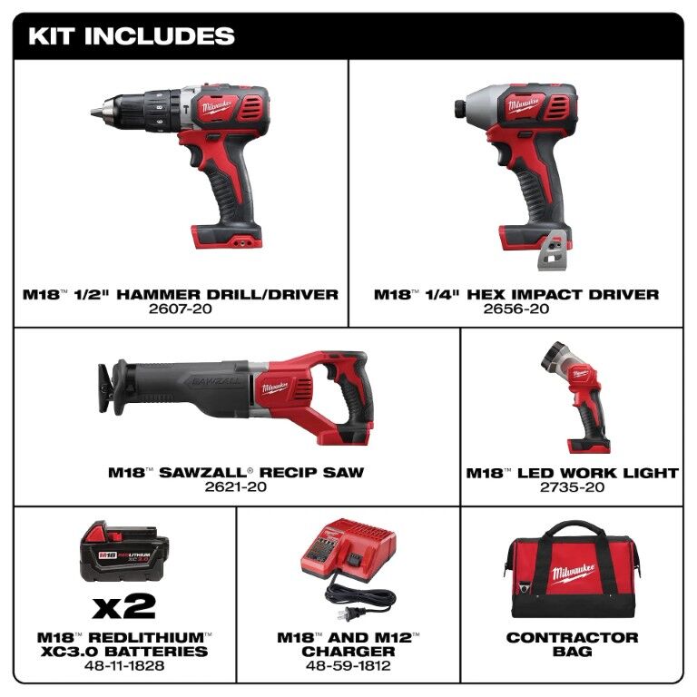 Milwaukee M18 Cordless Lithium-Ion 4-Tool Combo Kit