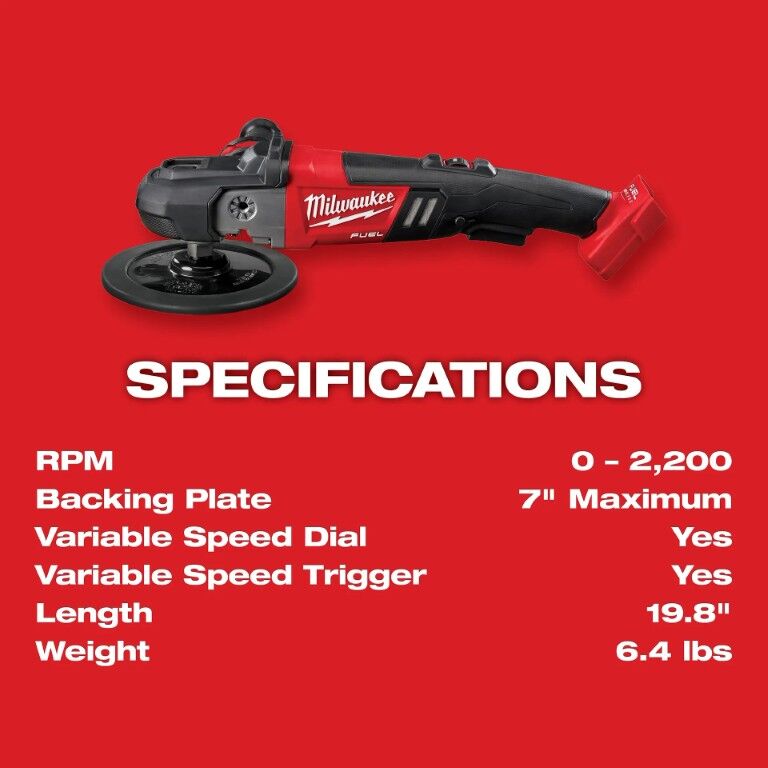 Milwaukee M18 Fuel Variable Speed Polisher, 7-In (Tool Only)