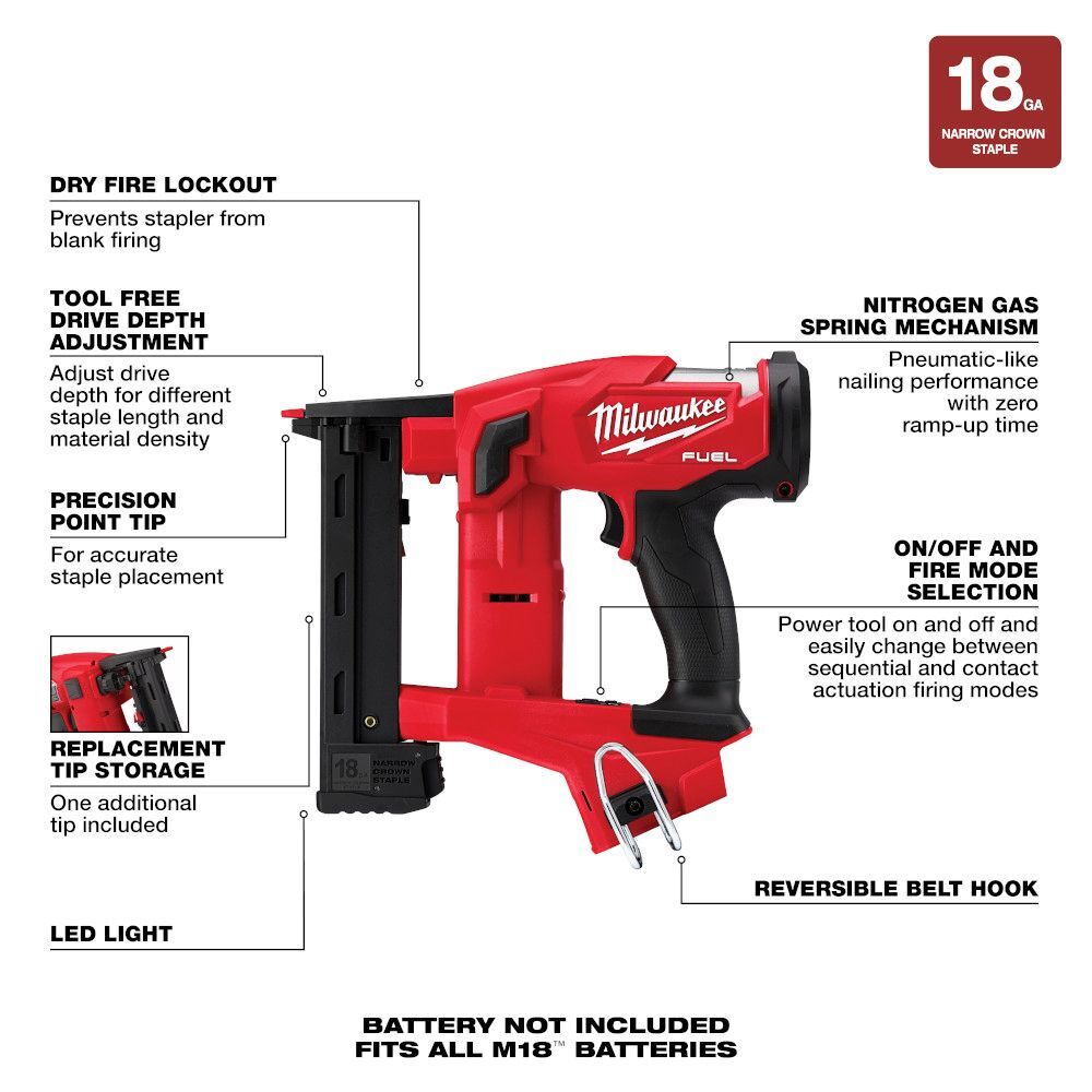 Milwaukee M18 FUEL 18 Gauge 1/4-In Narrow Crown Stapler