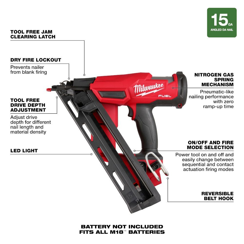 Milwaukee M18 FUEL 15 Gauge Finish Nailer