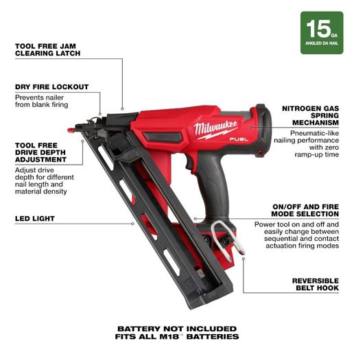 Milwaukee M18 FUEL 15 Gauge Finish Nailer