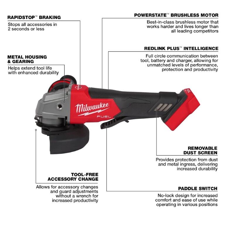 Milwaukee M18 Fuel No-Lock Paddle Switch Breaking Angle Grinder, 4 1/2-In - 5-In (Tool Only)