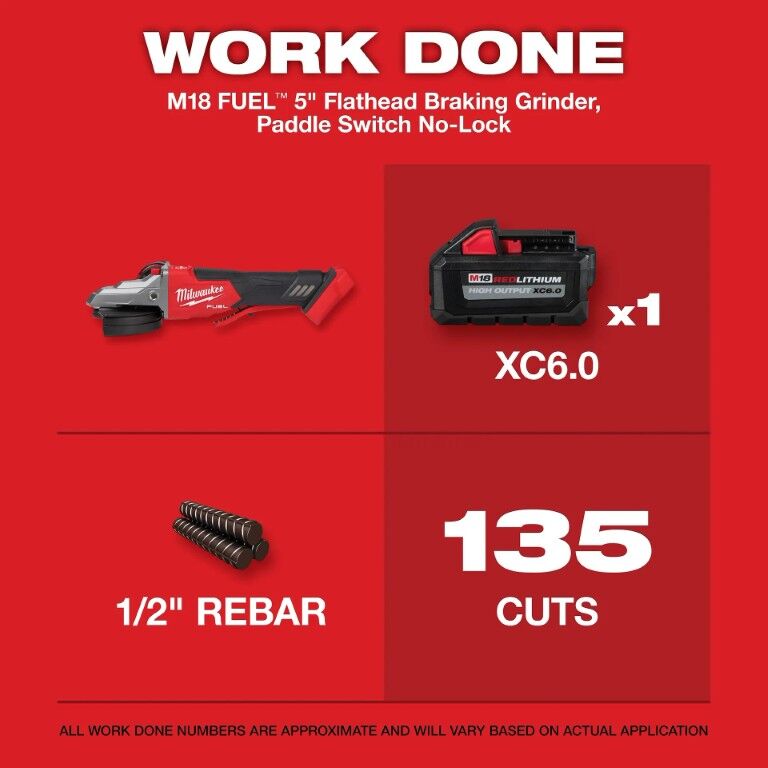 Milwaukee M18 Fuel No-Lock Paddle Switch Flathead Braking Angle Grinder, 5-In (Tool Only)
