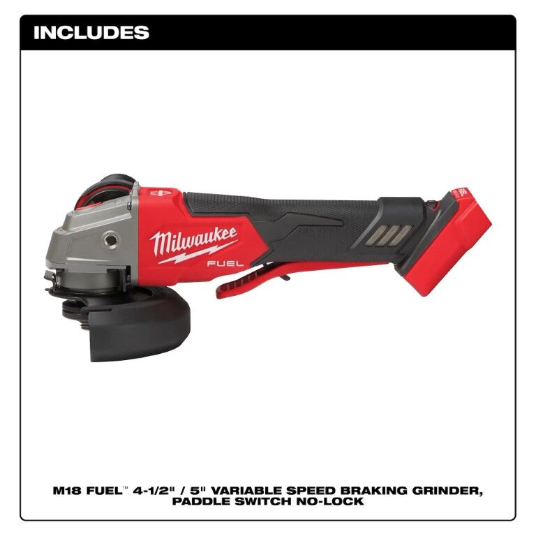 Milwaukee M18 Fuel No-Lock Paddle Variable Speed Breaking Grinder, 4 1/2-In - 5-In (Tool Only)