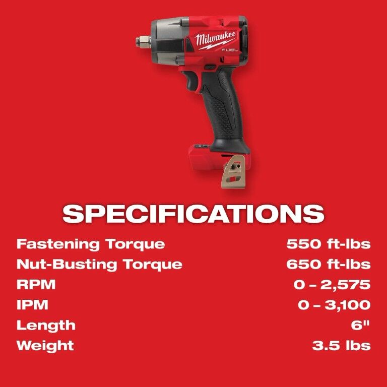Milwaukee M18 Fuel Mid-Torque Impact Wrench With Friction Ring, 1/2-In (Tool Only)