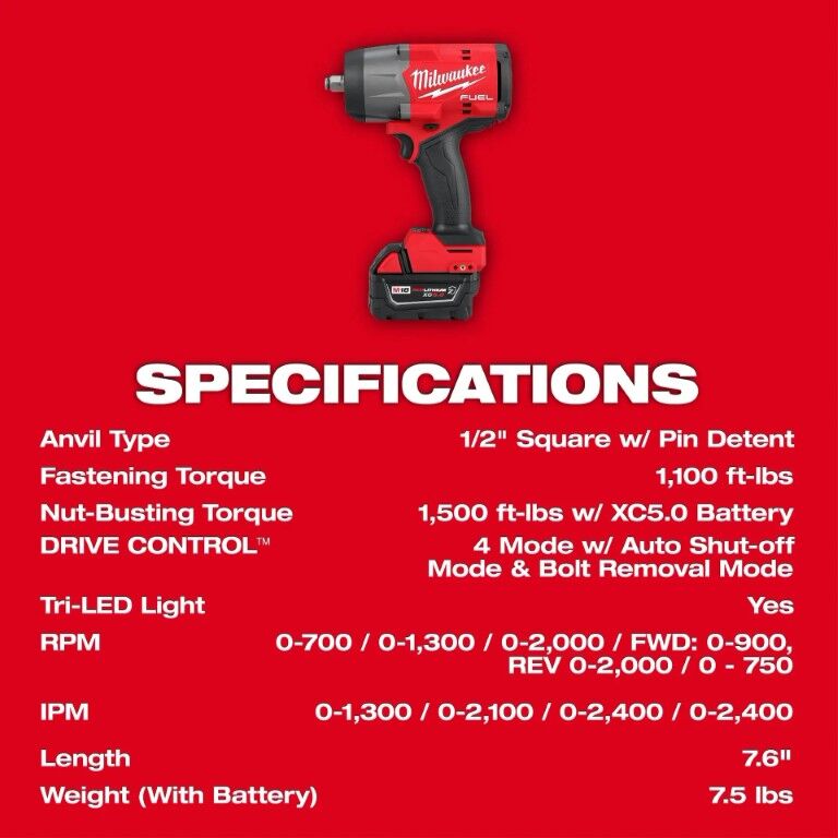 Milwaukee M18 Fuel High Torque Impact Wrench With Friction Ring Kit, 1/2-In