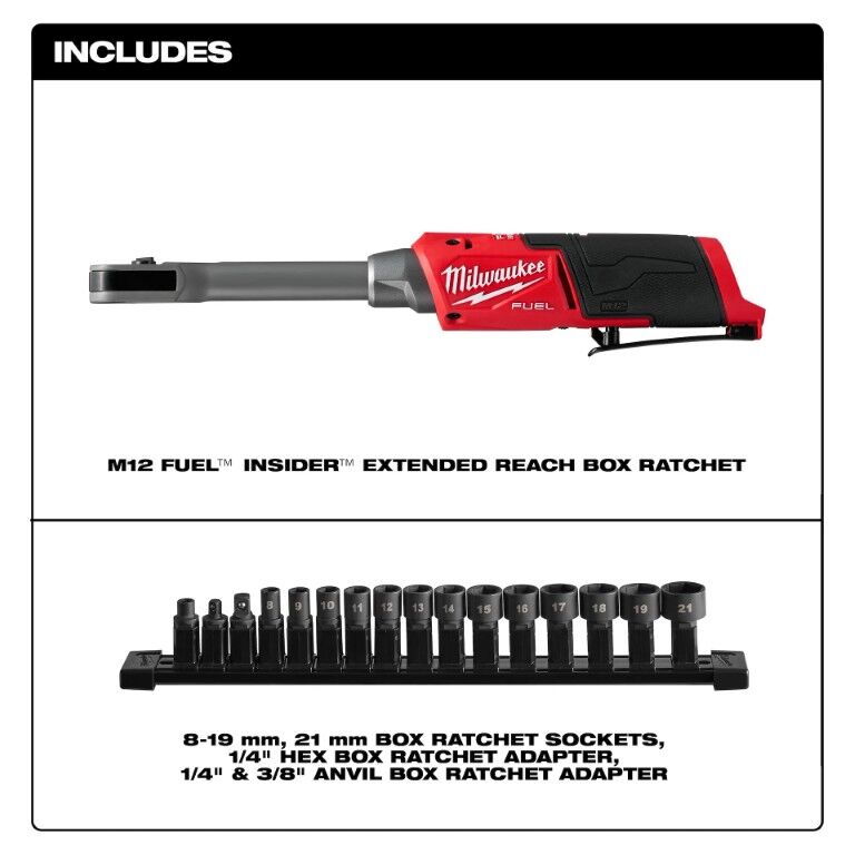Milwaukee M12 Fuel Insider Extended Reach Box Ratchet (Tool Only)